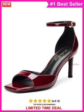 Women's 3 Inch Mid High Heel Stiletto Sandals Square Peep Toe Ankle Strap